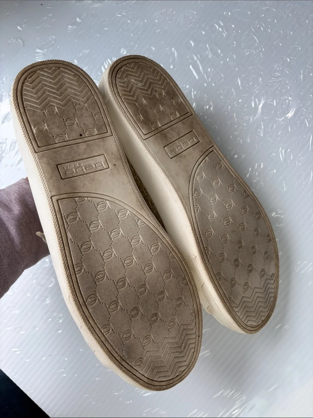 bebe Metallic Beige Woven Lace-Up Sneakers with Gold Accents